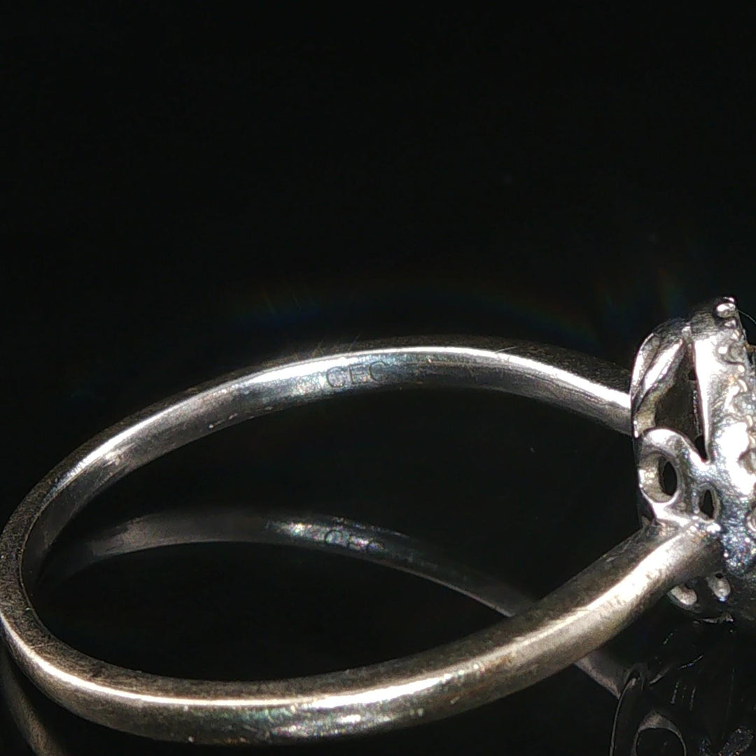 14k White Gold Cabochon Opal and Diamond Halo Ring Size 10