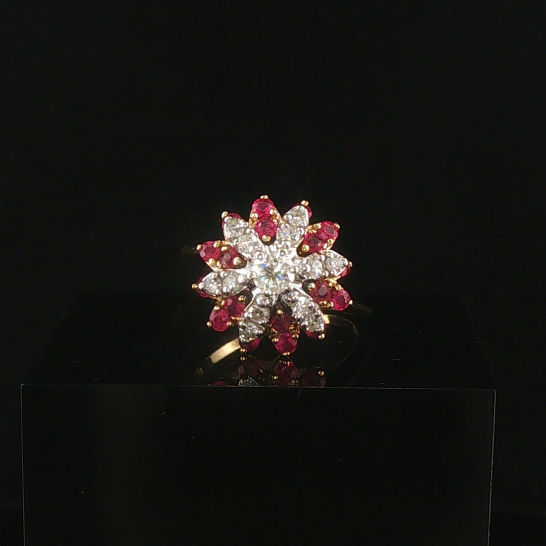 14k Yellow Gold Ruby and Diamond Ladies Vintage Cluster Ring Size 6.5
