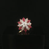 14k Yellow Gold Ruby and Diamond Ladies Vintage Cluster Ring Size 6.5