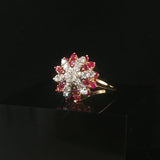 14k Yellow Gold Ruby and Diamond Ladies Vintage Cluster Ring Size 6.5
