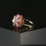 14k Yellow Gold Ruby and Diamond Ladies Vintage Cluster Ring Size 6.5