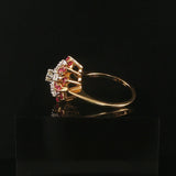 14k Yellow Gold Ruby and Diamond Ladies Vintage Cluster Ring Size 6.5
