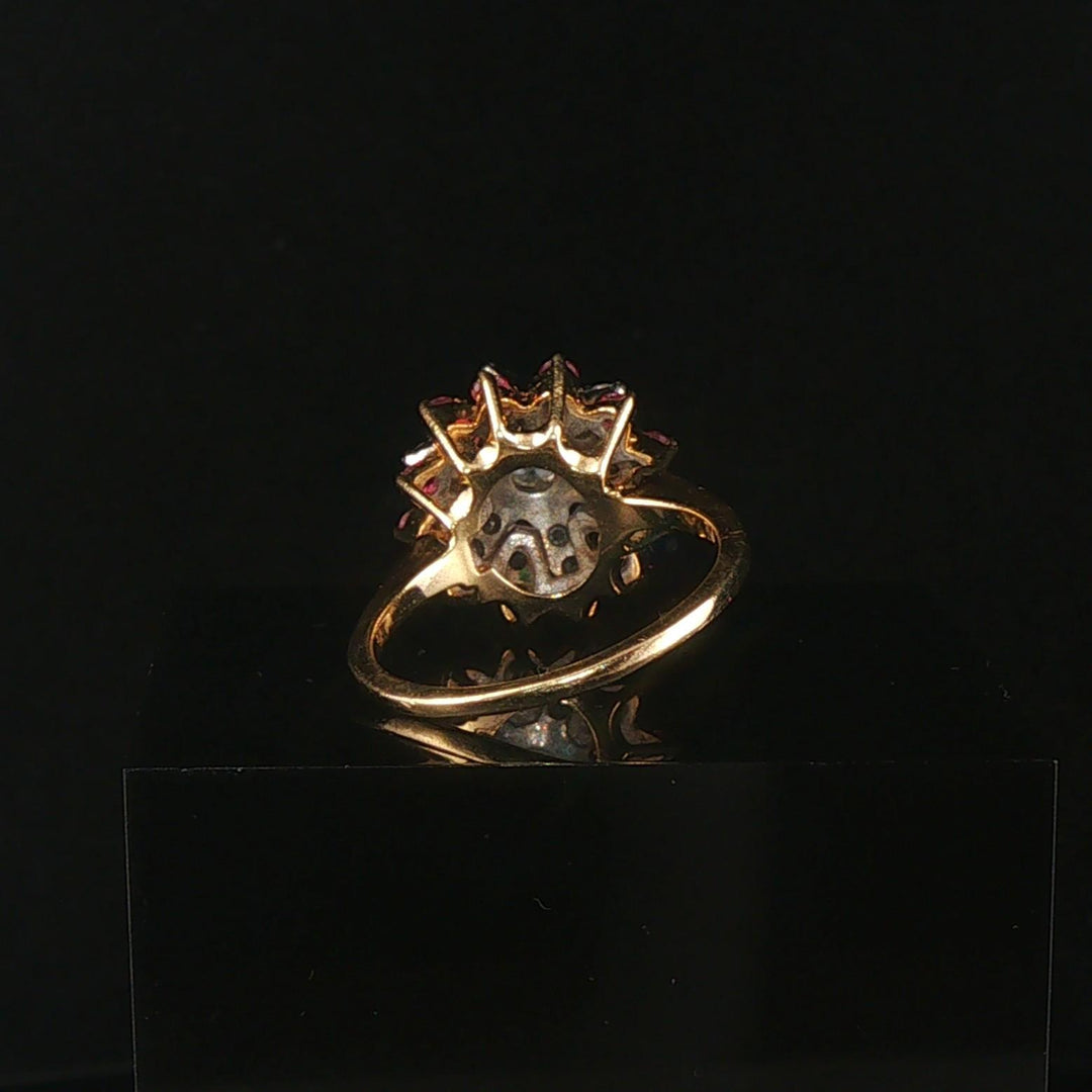 14k Yellow Gold Ruby and Diamond Ladies Vintage Cluster Ring Size 6.5