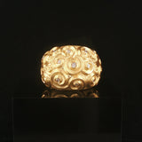 18k Yellow Gold and Diamond Solid Heavy Vintage Bombe Scroll Ring Size 7