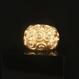 18k Yellow Gold and Diamond Solid Heavy Vintage Bombe Scroll Ring Size 7