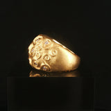 18k Yellow Gold and Diamond Solid Heavy Vintage Bombe Scroll Ring Size 7