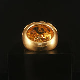 18k Yellow Gold and Diamond Solid Heavy Vintage Bombe Scroll Ring Size 7