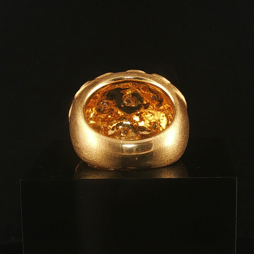 18k Yellow Gold and Diamond Solid Heavy Vintage Bombe Scroll Ring Size 7