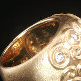 18k Yellow Gold and Diamond Solid Heavy Vintage Bombe Scroll Ring Size 7