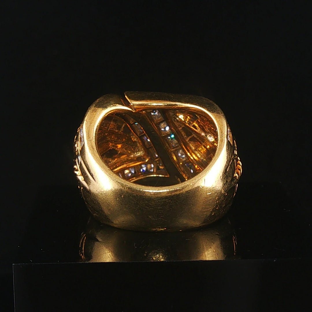 18k Yellow Gold and 1cttw Diamond Solid Heavy Vintage Ring Italy Size 6