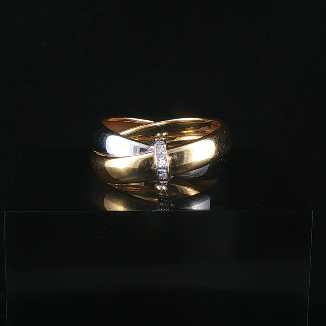 18k Yellow and White Gold and Diamond Milor Crossover Bands Ring Size 6.5