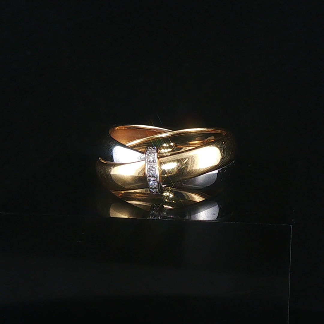 18k Yellow and White Gold and Diamond Milor Crossover Bands Ring Size 6.5