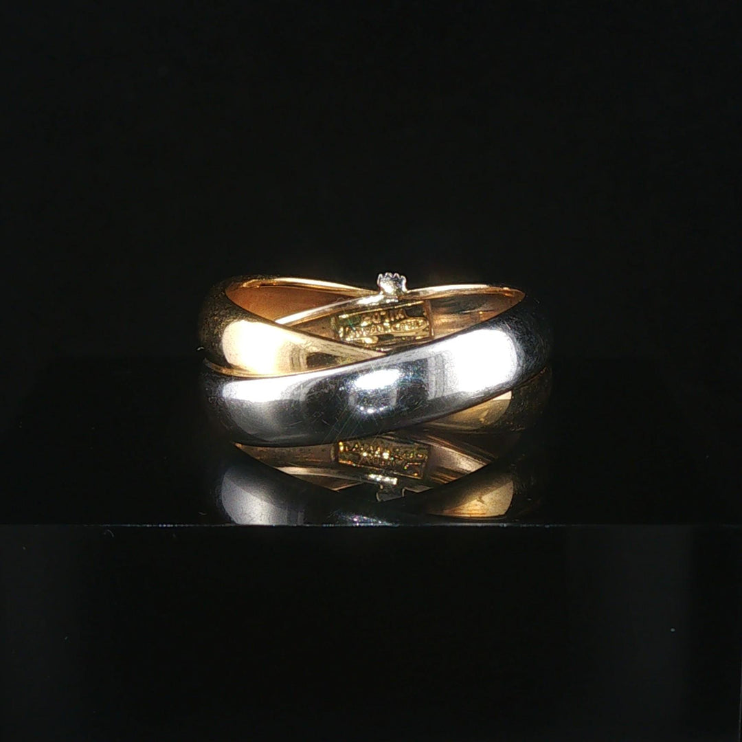 18k Yellow and White Gold and Diamond Milor Crossover Bands Ring Size 6.5