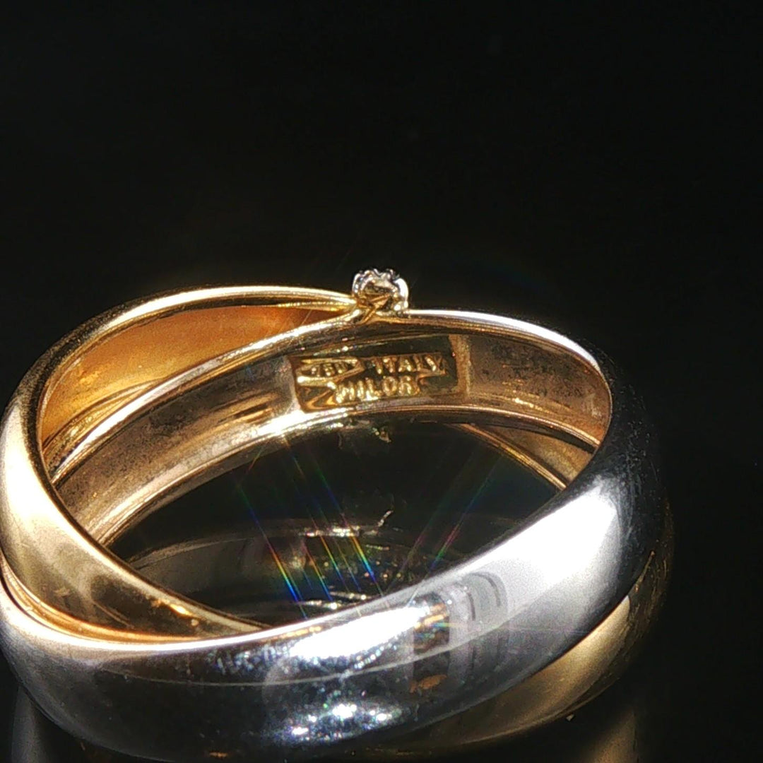 18k Yellow and White Gold and Diamond Milor Crossover Bands Ring Size 6.5