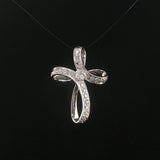 14k White Gold and 0.30cttw Diamond Fancy Vintage Cross Pendant 1.25"