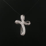 14k White Gold and 0.30cttw Diamond Fancy Vintage Cross Pendant 1.25"