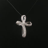 14k White Gold and 0.30cttw Diamond Fancy Vintage Cross Pendant 1.25"