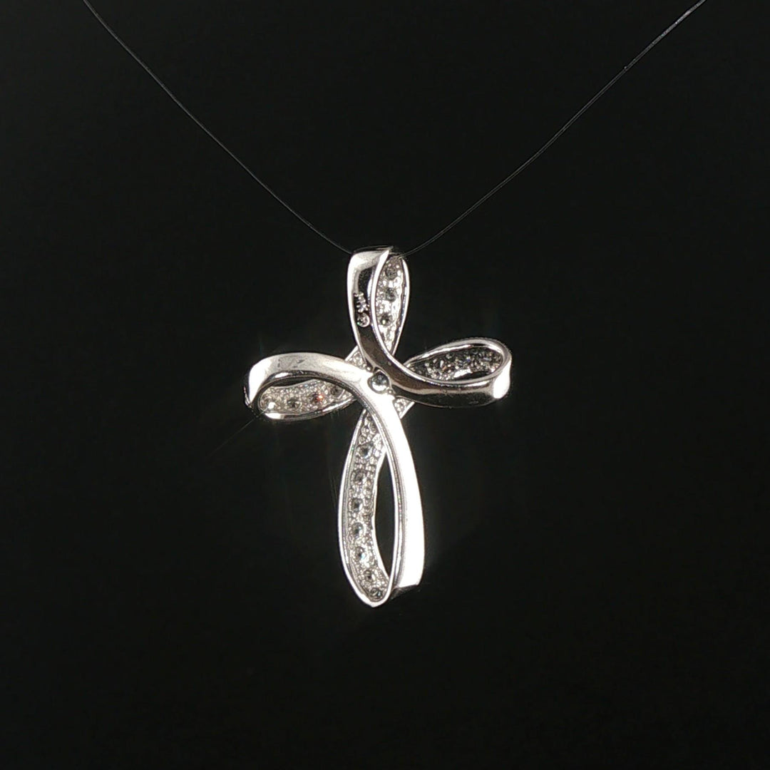 14k White Gold and 0.30cttw Diamond Fancy Vintage Cross Pendant 1.25"