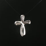 14k White Gold and 0.30cttw Diamond Fancy Vintage Cross Pendant 1.25"