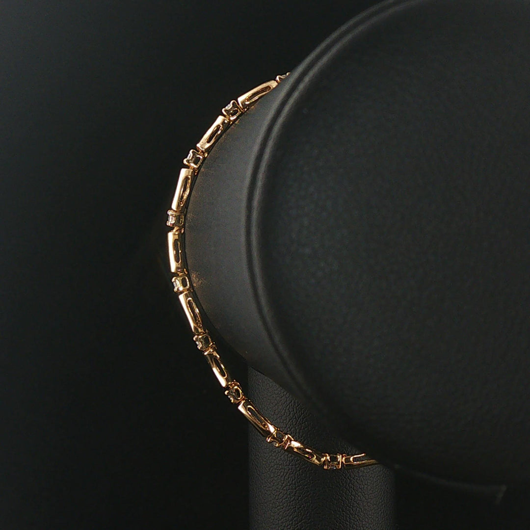 14k Yellow Gold and Diamond Ladies Curved Bar Link Bracelet 7.25"