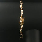 14k Yellow Gold and Diamond Ladies Curved Bar Link Bracelet 7.25"