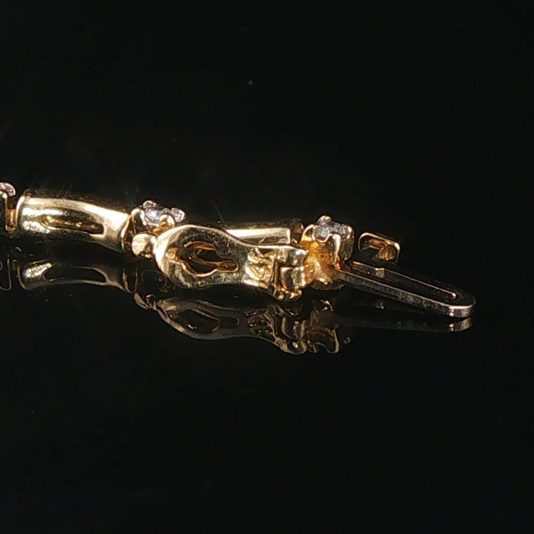 14k Yellow Gold and Diamond Ladies Curved Bar Link Bracelet 7.25"