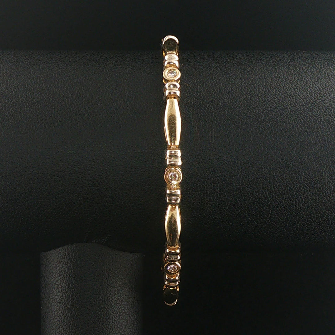 14k Yellow and White Gold 0.50cttw Bezel Set Diamond Bar Link Bracelet 7"