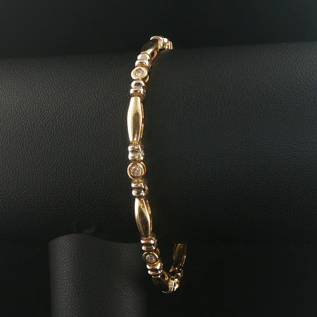 14k Yellow and White Gold 0.50cttw Bezel Set Diamond Bar Link Bracelet 7"