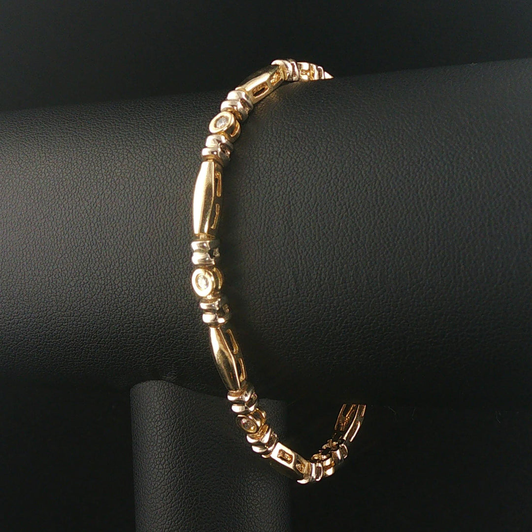 14k Yellow and White Gold 0.50cttw Bezel Set Diamond Bar Link Bracelet 7"