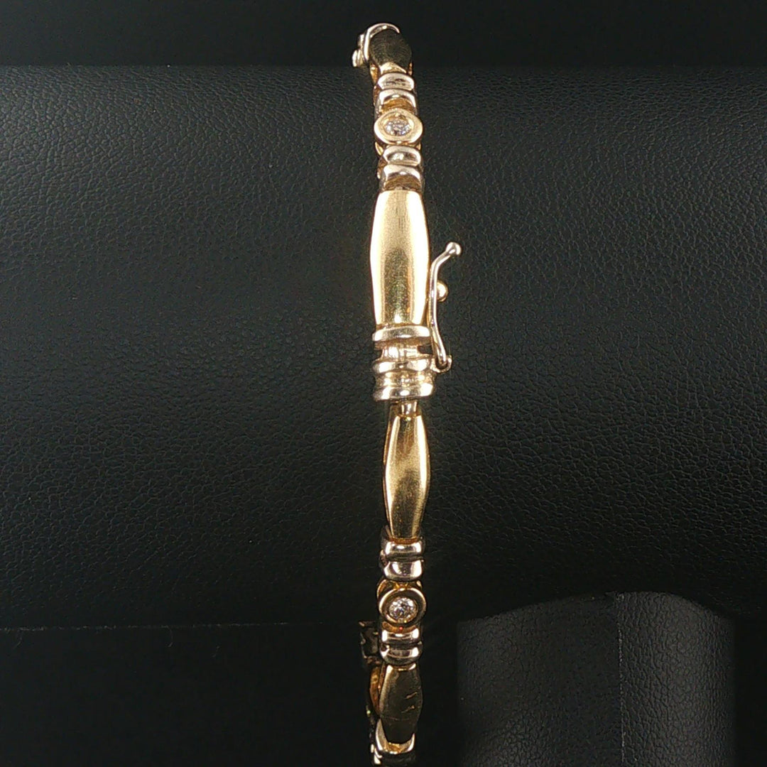 14k Yellow and White Gold 0.50cttw Bezel Set Diamond Bar Link Bracelet 7"