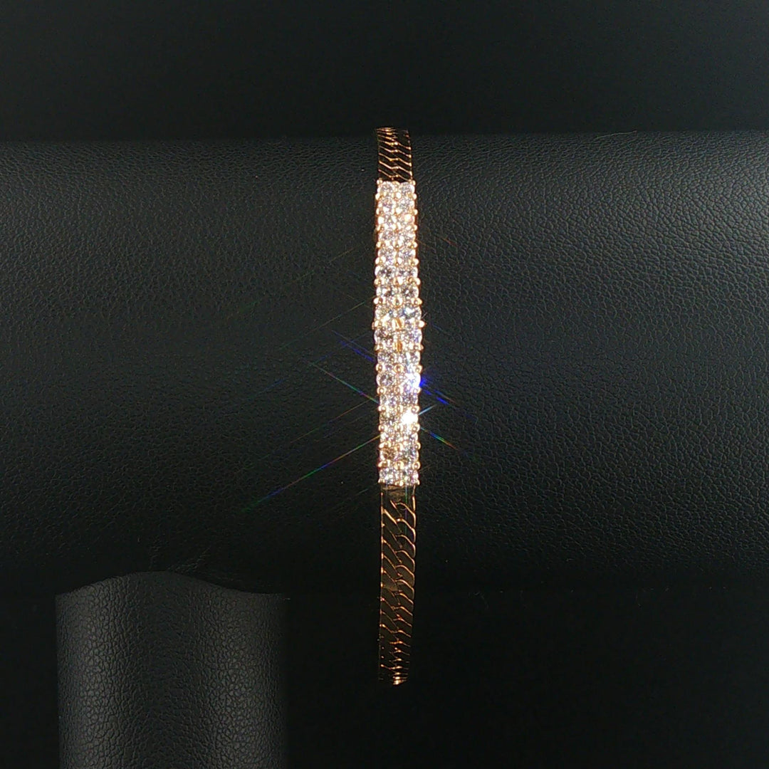 14k Yellow Gold and 2cttw Diamond Bar Herringbone Link Bracelet 7"