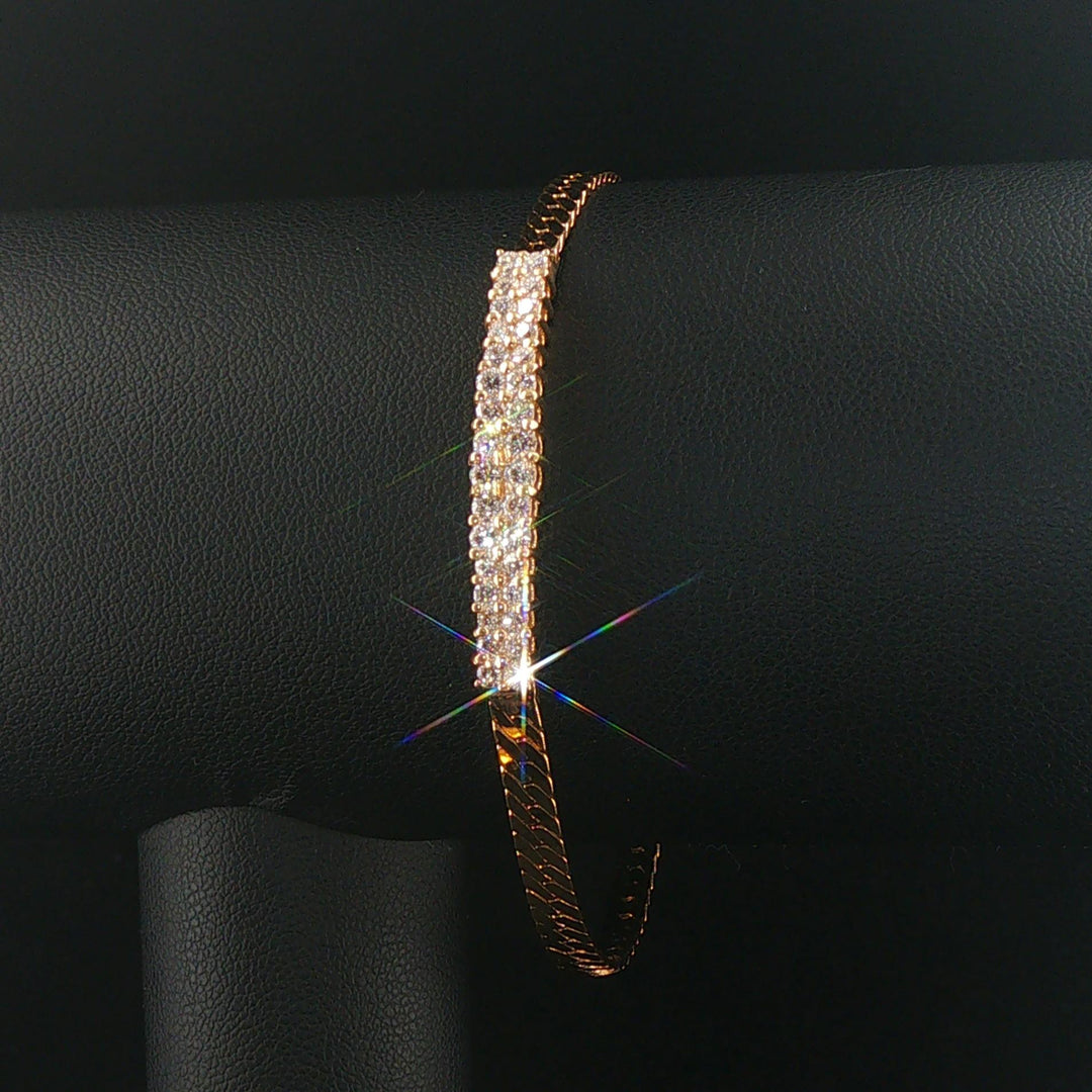 14k Yellow Gold and 2cttw Diamond Bar Herringbone Link Bracelet 7"