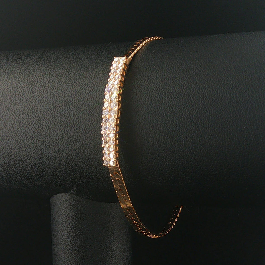 14k Yellow Gold and 2cttw Diamond Bar Herringbone Link Bracelet 7"
