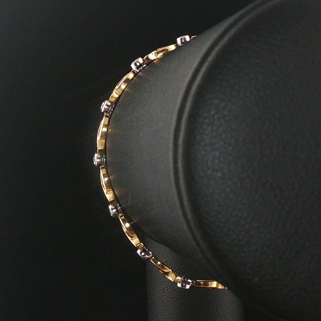 14k Yellow and White Gold 0.25cttw Bezel Set Diamond Fancy Link Bracelet 6.75"