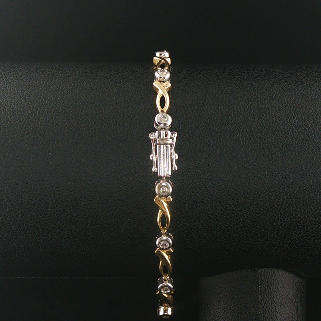 14k Yellow and White Gold 0.25cttw Bezel Set Diamond Fancy Link Bracelet 6.75"