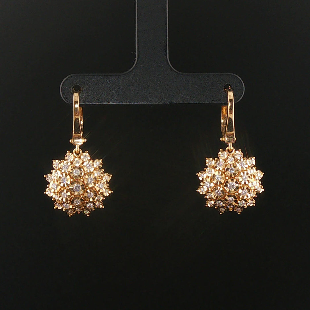 14k Yellow Gold and 0.50cttw Diamond Floral Drop Dangle Earrings 1.2"