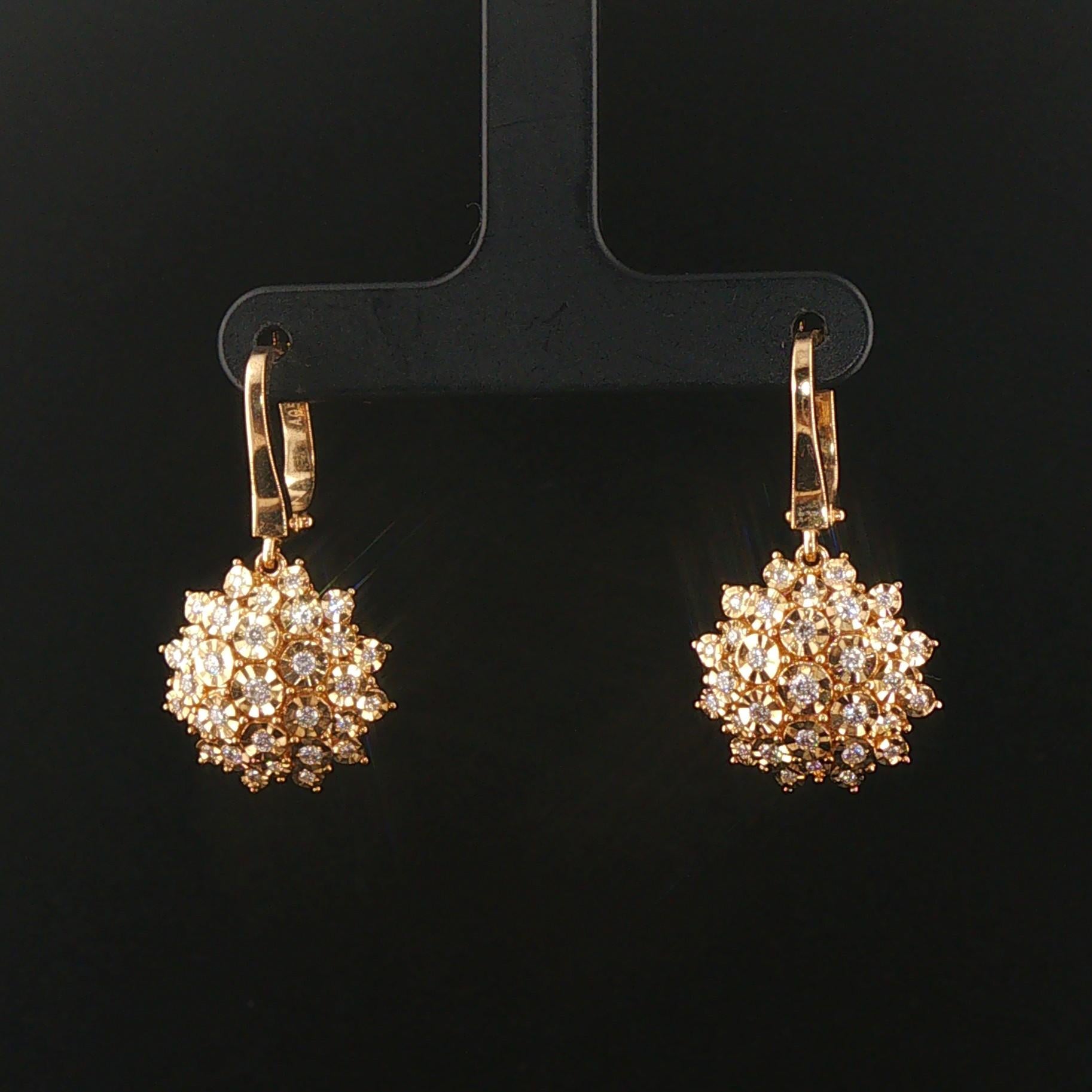 14k Yellow Gold and 0.50cttw Diamond Floral Drop Dangle Earrings 1.2 ...