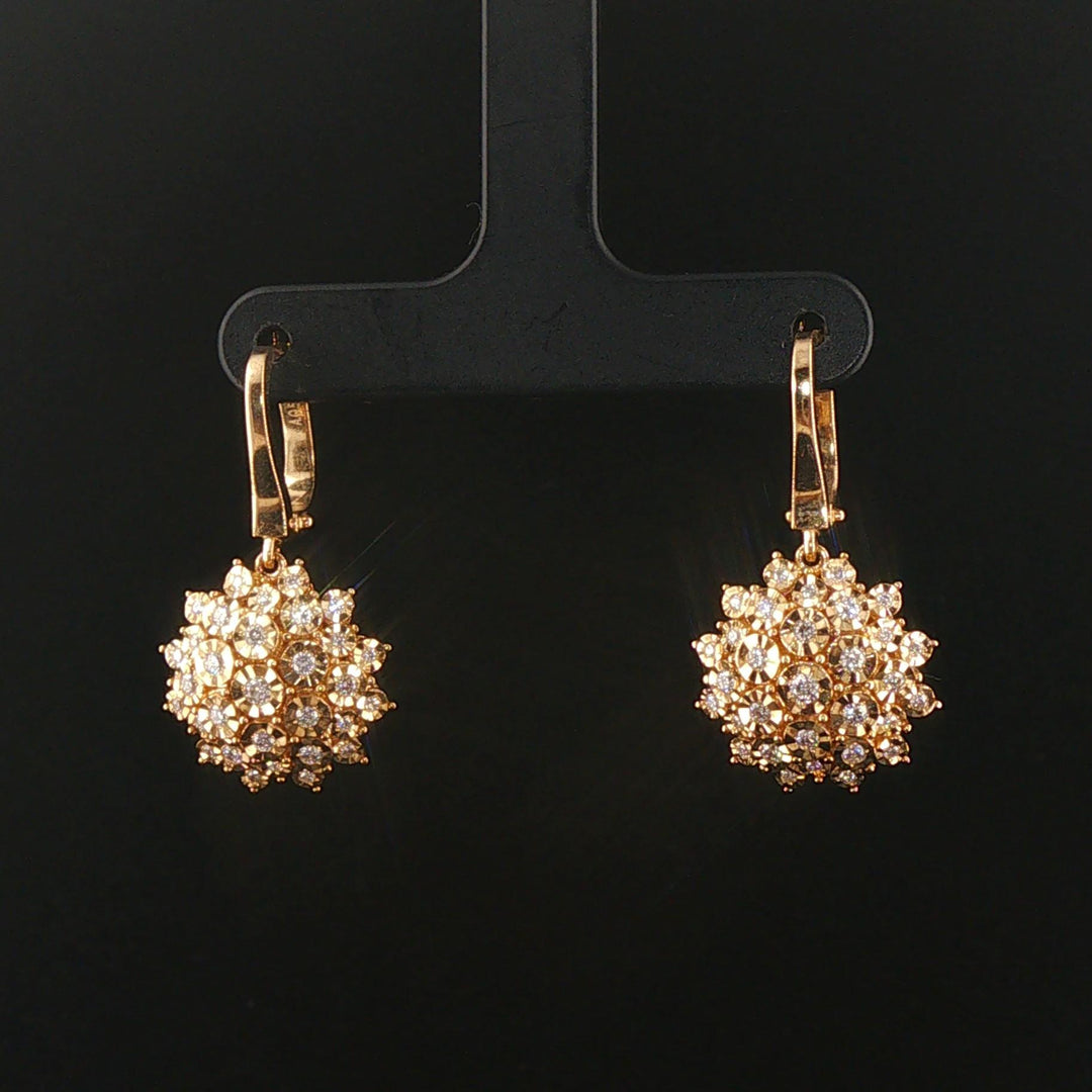 14k Yellow Gold and 0.50cttw Diamond Floral Drop Dangle Earrings 1.2"