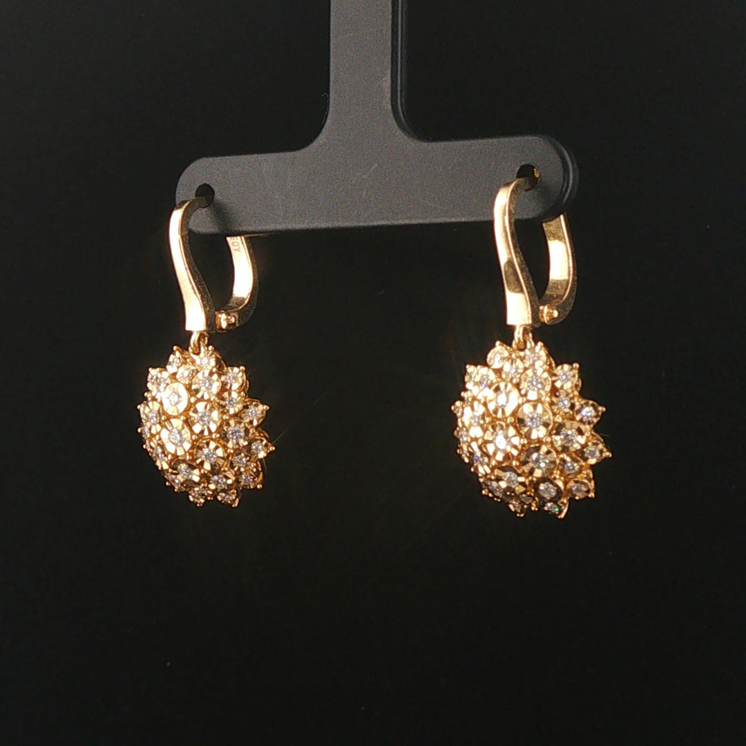 14k Yellow Gold and 0.50cttw Diamond Floral Drop Dangle Earrings 1.2"