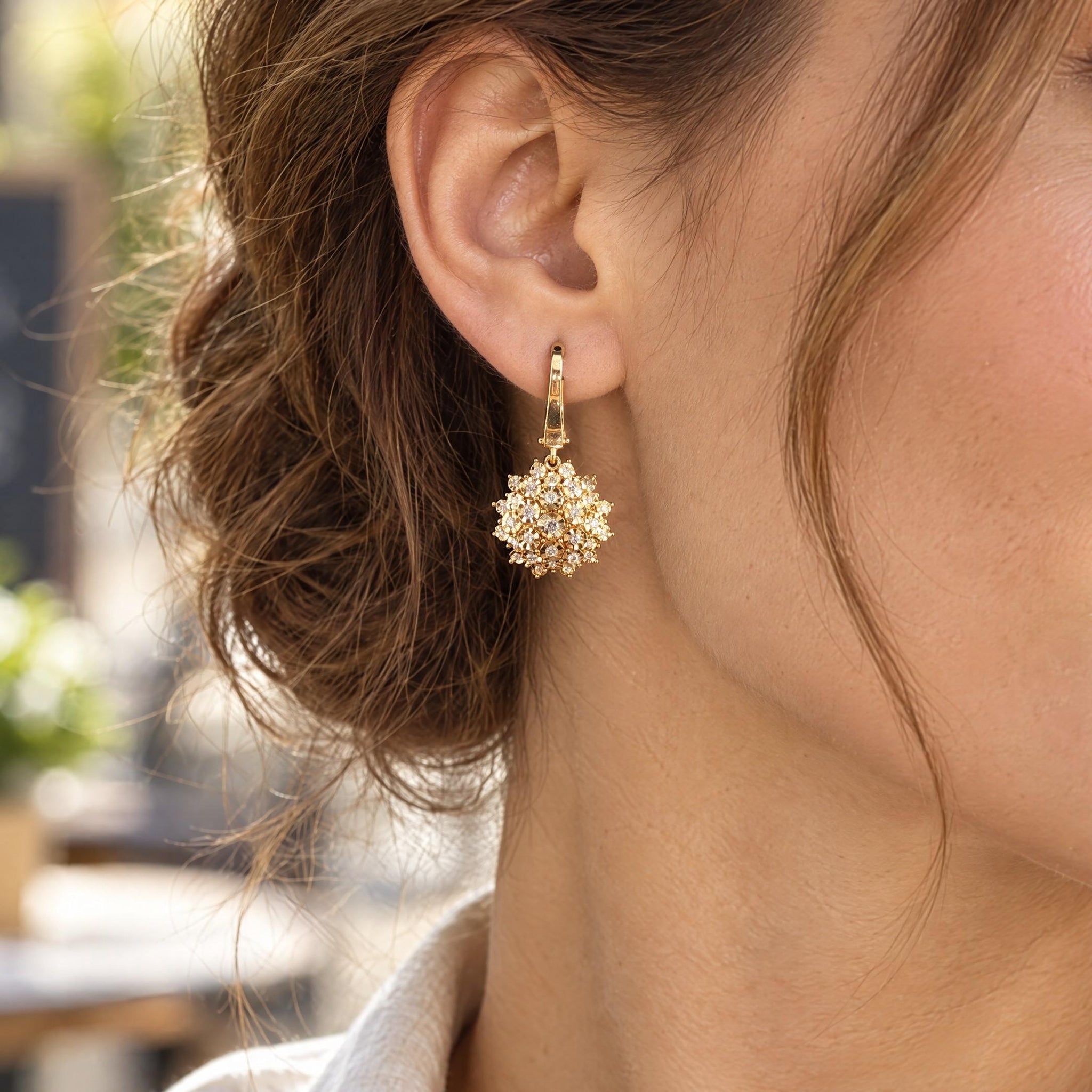 14k Yellow Gold and 0.50cttw Diamond Floral Drop Dangle Earrings 1.2 ...