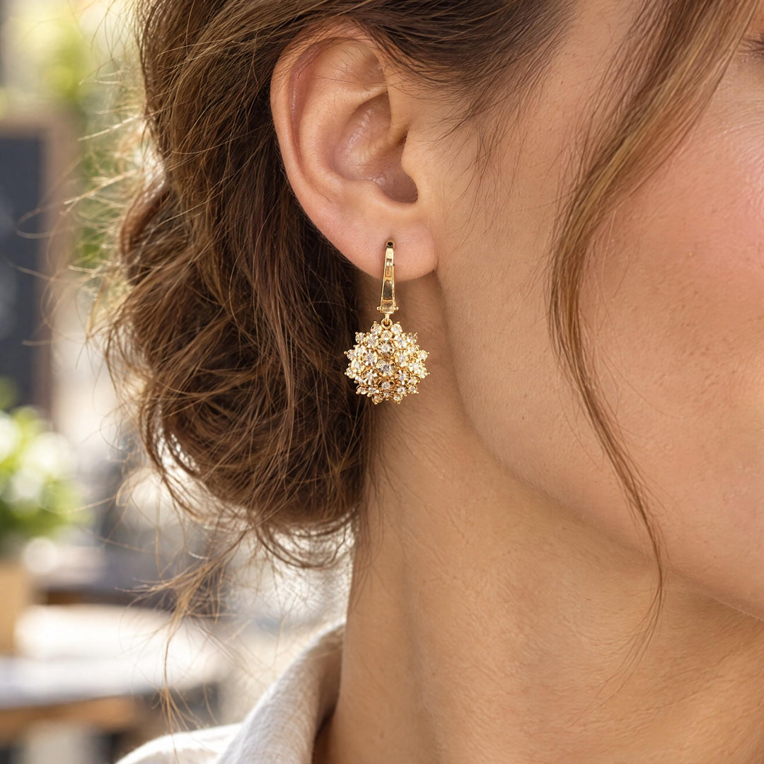 14k Yellow Gold and 0.50cttw Diamond Floral Drop Dangle Earrings 1.2"