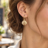 14k Yellow Gold and 0.50cttw Diamond Floral Drop Dangle Earrings 1.2"