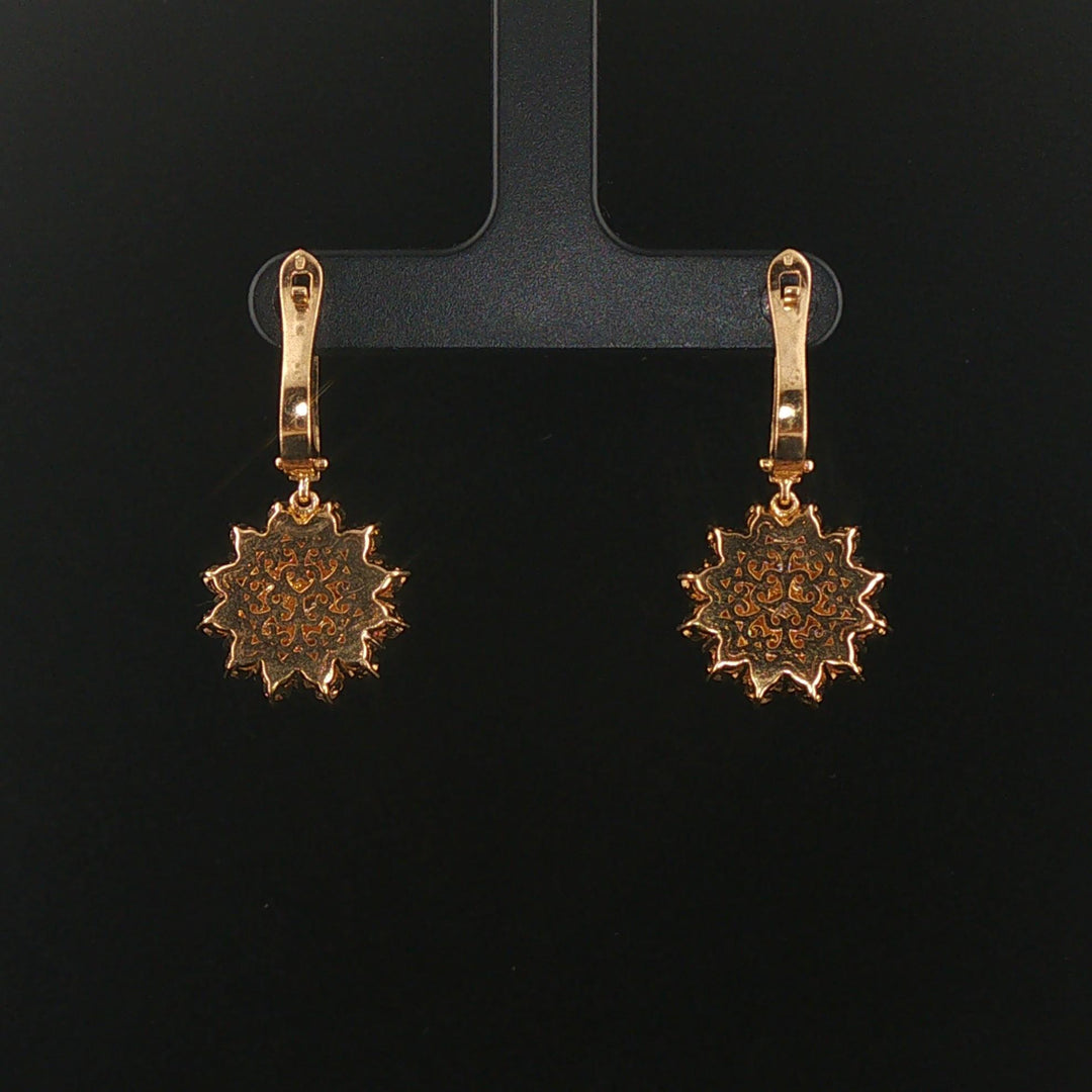 14k Yellow Gold and 0.50cttw Diamond Floral Drop Dangle Earrings 1.2"