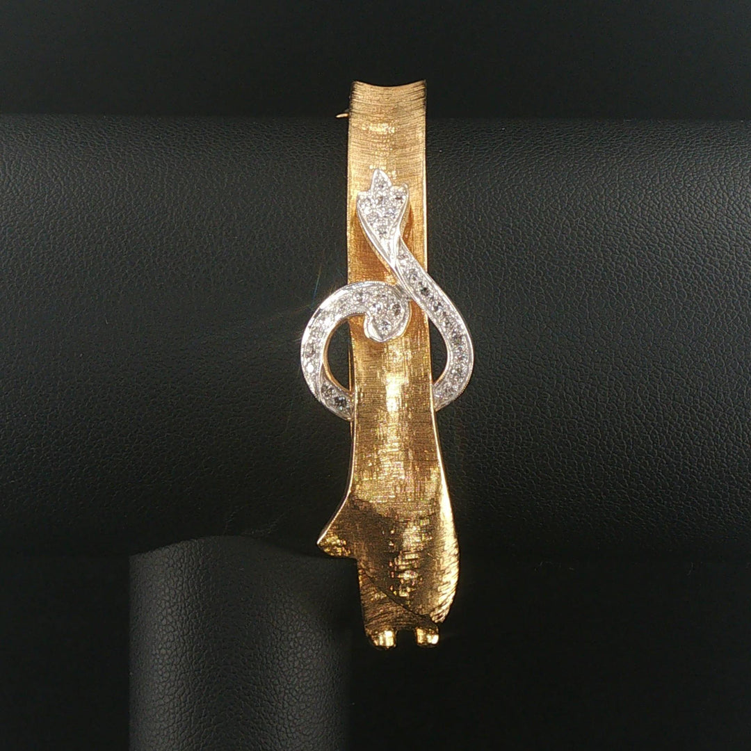 14k Yellow and White Gold Diamond Vintage Solid Fancy Bangle Bracelet 6.75"