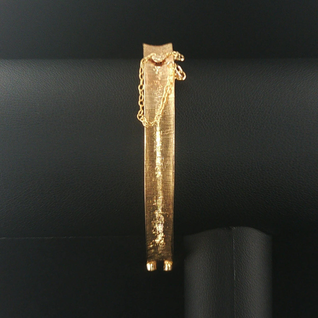 14k Yellow and White Gold Diamond Vintage Solid Fancy Bangle Bracelet 6.75"