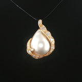 14k Yellow Gold Tear Drop Mabe Pearl and 0.35cttw Diamond Pendant 1"