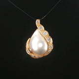 14k Yellow Gold Tear Drop Mabe Pearl and 0.35cttw Diamond Pendant 1"