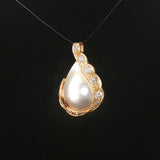 14k Yellow Gold Tear Drop Mabe Pearl and 0.35cttw Diamond Pendant 1"