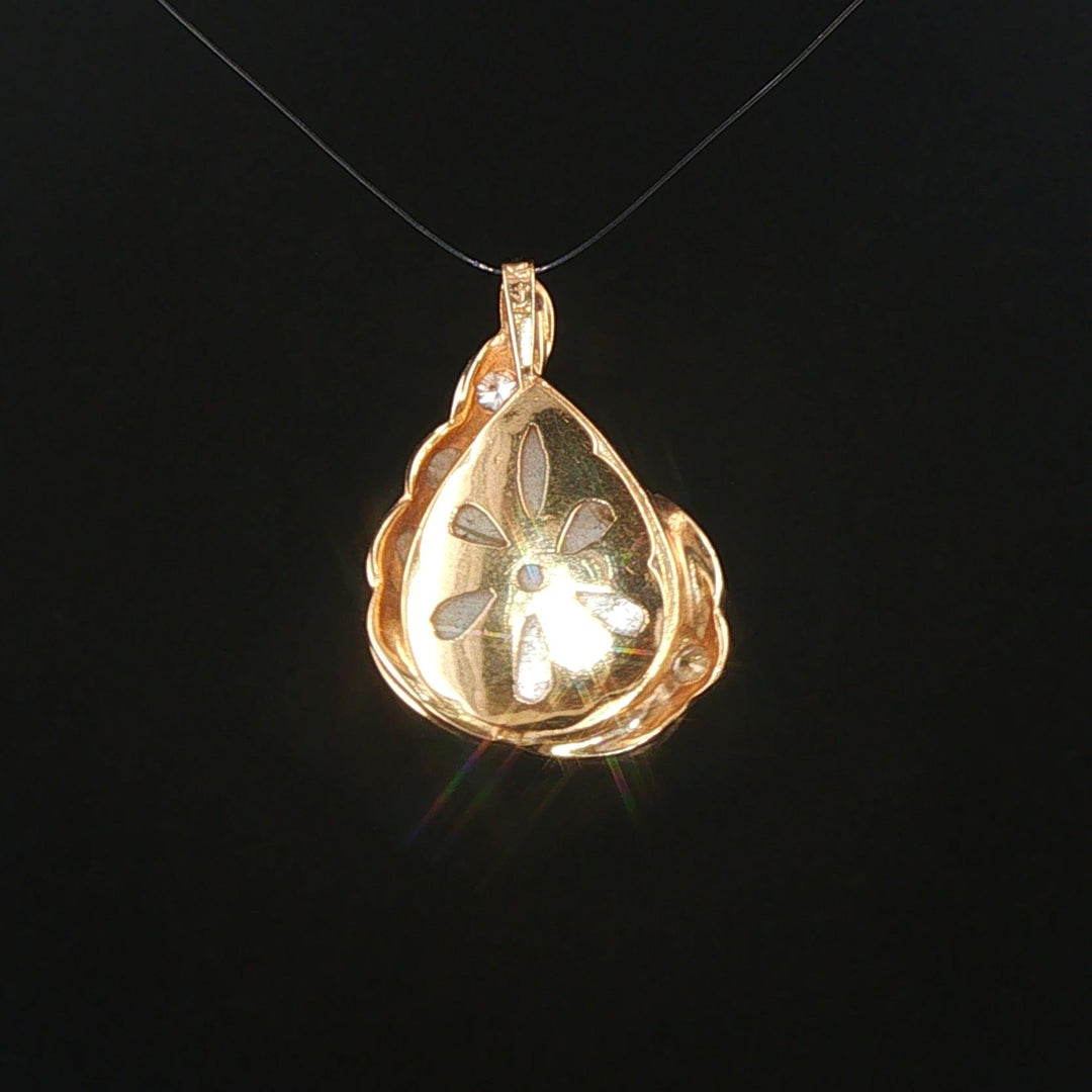 14k Yellow Gold Tear Drop Mabe Pearl and 0.35cttw Diamond Pendant 1"