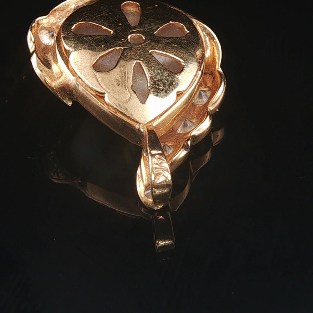 14k Yellow Gold Tear Drop Mabe Pearl and 0.35cttw Diamond Pendant 1"